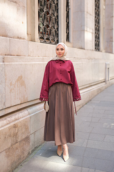 LOCCO Women's Crinkled Flared Skirt Light Brown