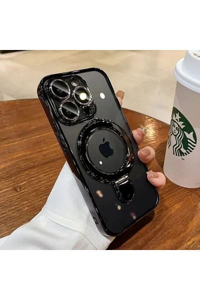 REDz Accessories Carcasă Safe Ring, Magsafe, suport pentru inel, compatibilă cu iPhone 15 Pro Max, silicon transparent, neagră