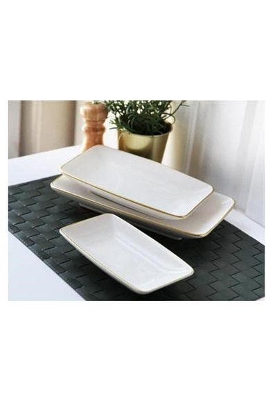 Gönül Kolat Gönül White Gold 3-Piece Ceramic Boat Plate G2801