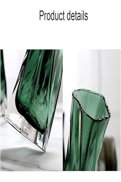 Generic Decorative Glass Vase, Green Geometric Design, Modern European Style