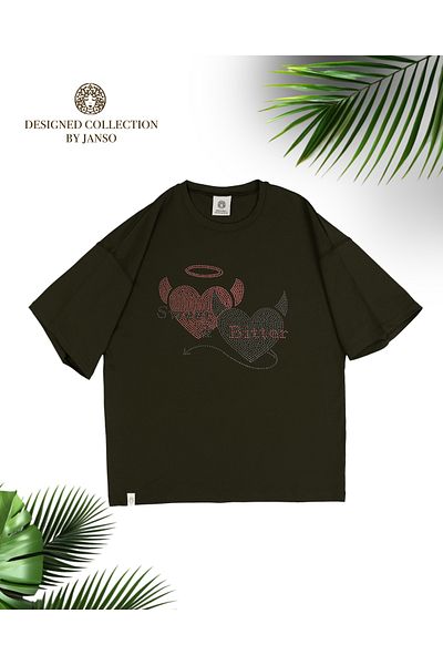 JANSO GROUP -Women Short Sleeve Heart Printed Tshirt Large Size Oversize Cotton Fabric