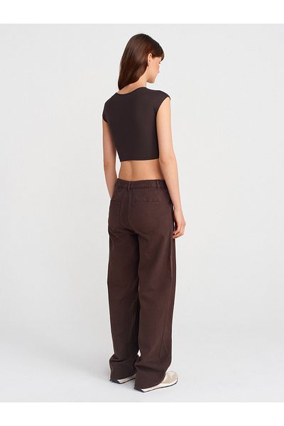 Dilvin 71986 Cotton Denim Pants with Hidden Pocket-Brown