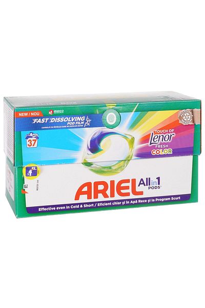 Ariel All In One Capsules, Detergent, Touch Of Lenor Color, 37 Washes
