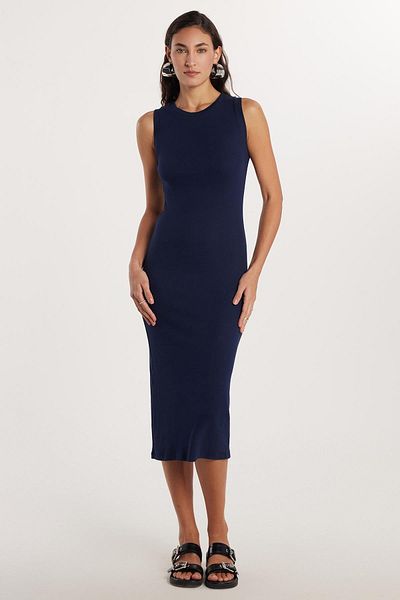 Tudors Γυναικείο φόρεμα Slim Fit Slim Fit Modal Crew Neck Zero Sleeve Maxi Navy Blue