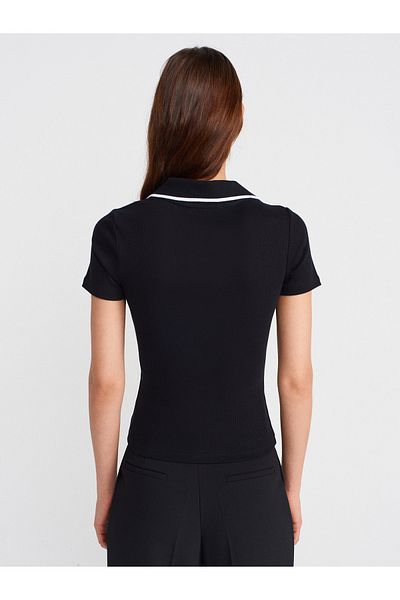 Dilvin 31687 Polo Neck T-Shirt-Black