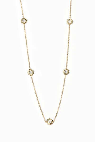Nox Jewelry 14K Altın Kaplama Çiçek Figürlü Zirkon Taşlı Minimal Zincir Gümüş...