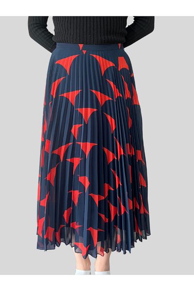 Damla High Waist Patterned Pleated Lined Comfortable Fit Stylish and Cool Long Skirt