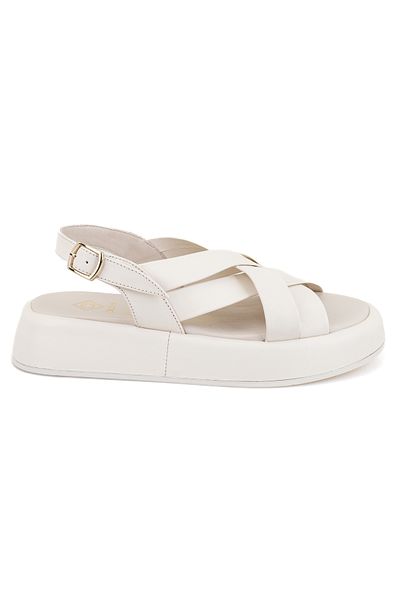 Desa Women's Beige Wedge Sole Leather Sandals