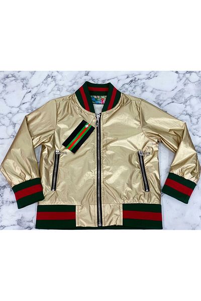 STYLENEST Unisex Gold Yellow Bomber Jacket with Lion Figure