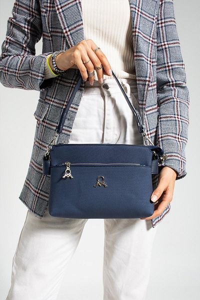 Getcho Tlea Women's Navy Blue Double Compartment Shoulder Bag Zippered Outer Pocket Adjustable Strap Daily Use