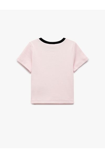 Koton Ribbon Embroidery Detail Crew Neck Short Sleeve Cotton T-Shirt