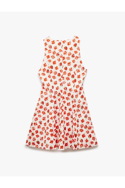 Koton Cotton Sleeveless Crew Neck Bell Cut Mini Floral Dress