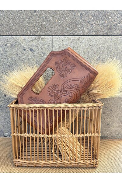 Handmade Bag Store Kahverengi El Dövmesi Gerçek Deri Clutch Çanta