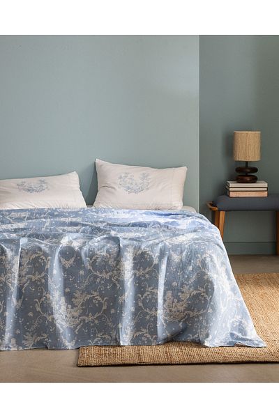 Madame Coco Set Arlette Double 100% Bumbac Imprimat Pique - Albastru