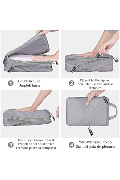 Quasar & Co. Set of 6 Quasar & Co.® luggage organization covers, waterproof, compression/expansion system, with zipper, gray