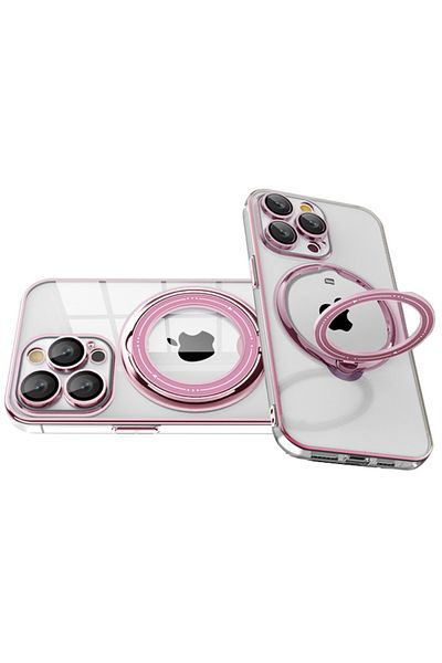 REDz Accessories Carcasă Ring Deluxe Magsafe, suport pentru inel, compatibilă cu iPhone 14 Pro, silicon transparent, roz