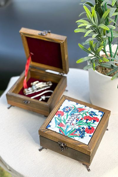FARİKA Wooden Patterned Multi-Purpose Jewelry - Jewelry Box - Hazal