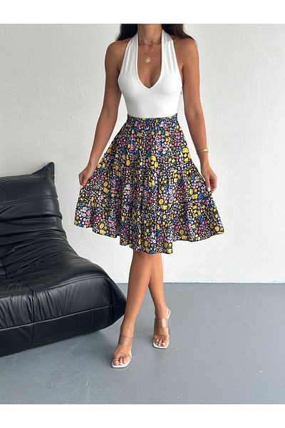 miss like Women S Stylish Floral Print High Waist Skirt - A-Line, Knee Length, Spring/Summer Fashion