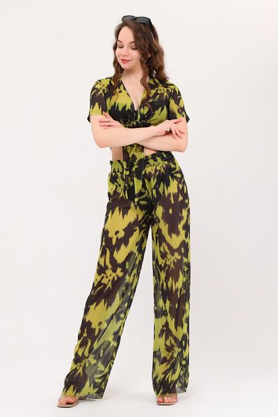 Bolder Nico Set Black Green Tie Dye Pattern Beach Pants Crop Set