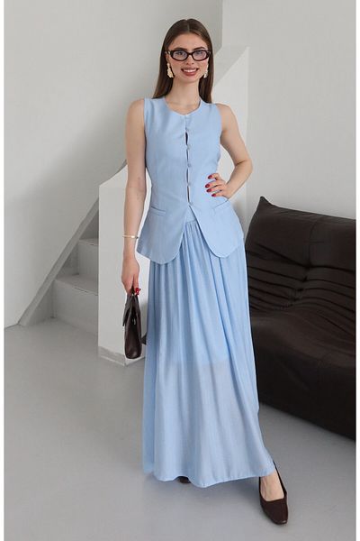 Laluvia Costum cu fustă cu talie elastică vestă albastră - 8651
