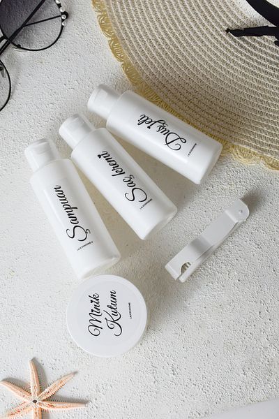LALEZEN HOME Travel Set Plastic 100ml Bottle Jar Set Travel Kit 5 Pieces (Transparent Bag and Toothbrush Gift)