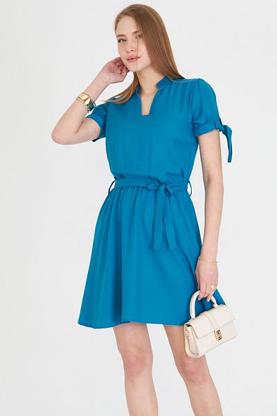 armonika Rochie scurtă pentru femei, cu guler de judecător, cu mâneci, cu talie elastică, cu centură ARM-23Y 001088
