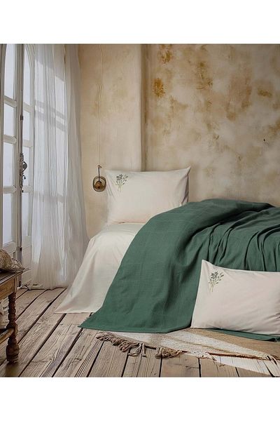 Cotton Box Spin Single Pique Set Elastic Sheet Sophia Green