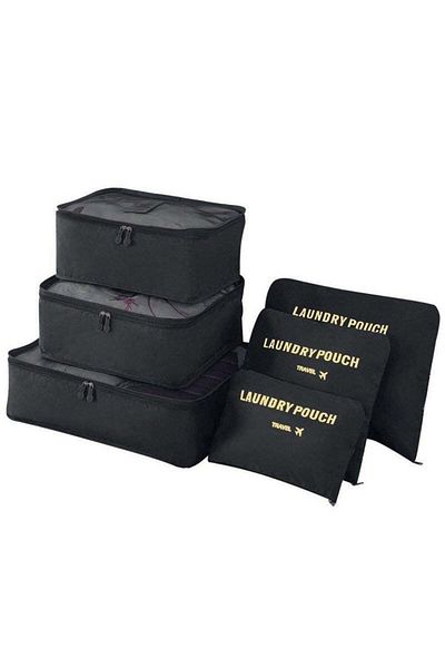 TECOS Organizator pentru bagaje format din 6 piese, perfect pentru troller sau valiza, negru