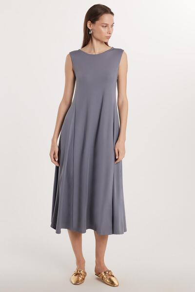 Tudors Kadın Regular Fit Asklılı Yan Cepli Bisiklet Yaka Uzun Antrasit Elbise