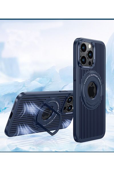 REDz Accessories Carcasă Cooler Ring, Magsafe, inel de susținere, compatibilă cu iPhone 13 Pro Max, decupaj cu logo, albastră