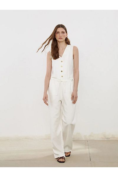 LC Waikiki Natuvera white elastic waist wide leg women's pants