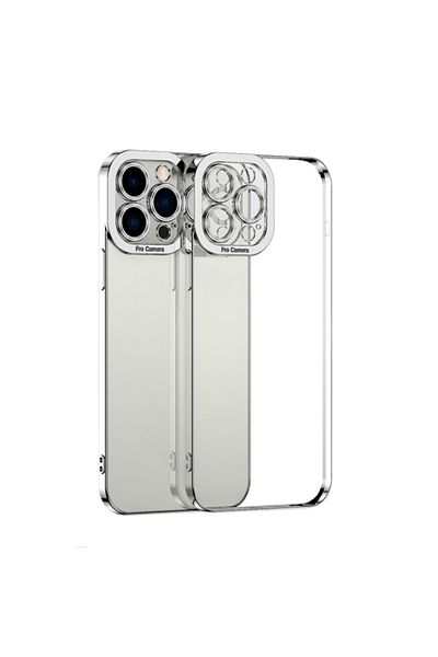 REDz Accessories Carcasă model Luxury, Husă completă, Pentru iPhone 13 Pro Max, Margini colorate, Silicon transparent, Argintiu