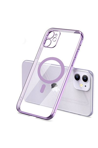 REDz Accessories Husă de lux, Magsafe, compatibilă cu iPhone 12, încărcare wireless, transparentă, margini mov