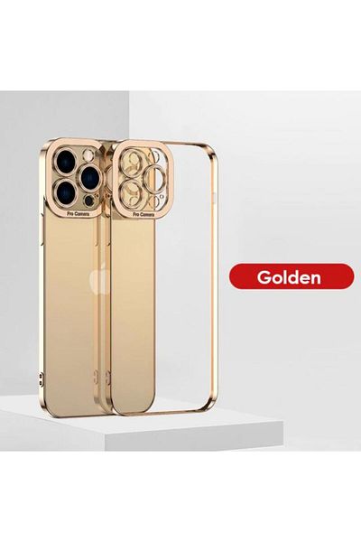 REDz Accessories Carcasă model Luxury, Husă completă, Compatibilă cu iPhone 14 Pro Max, Margini colorate, Transparentă, Aurie
