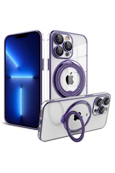 REDz Accessories Carcasă Ring Deluxe Magsafe, suport pentru inel, compatibilă cu iPhone 14 Pro, silicon transparent, violet