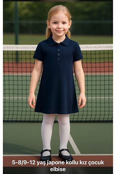 Mcrkids Tmavo plava Lakos haljina za devojčice sa rukavima i polo izrezom