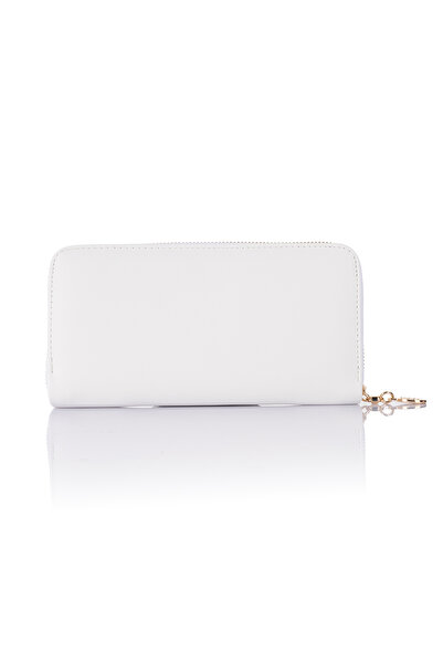 Getcho Andali Women's White Zippered Wallet Long Card Holder Coin Compartment Leather Daily Model