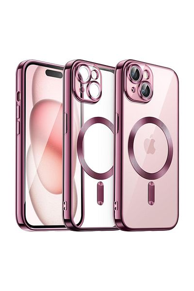 REDz Accessories Husă Luxe Armor, Magsafe, compatibilă cu iPhone 15, protecție cameră, silicon, transparentă, roz