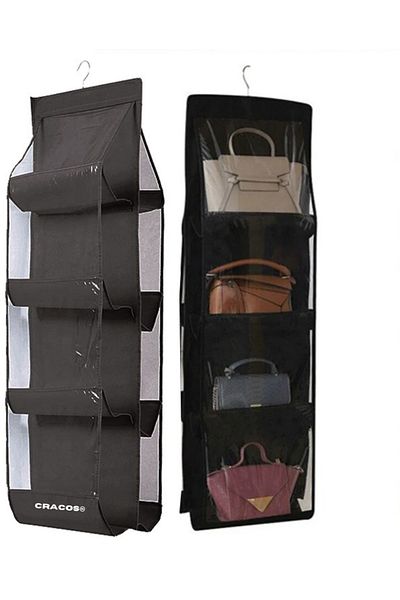CRACOS Hanging Handbag Organizer, ®, 8 Shelves, Metal Hanger, Black Color