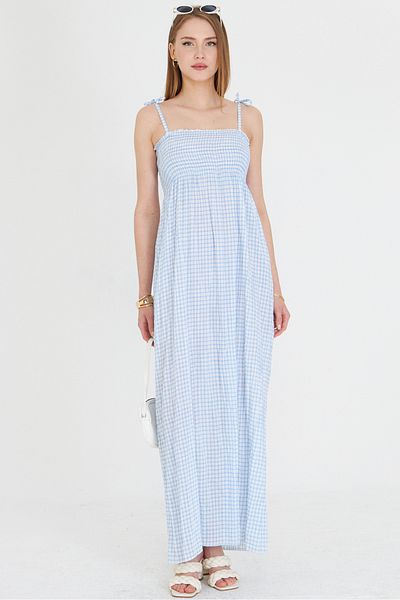 armonika Rochie lungă cu bretele albastre pentru femei, cu dantelă, cu elastic Gipe în piept ARM-25Y 001048