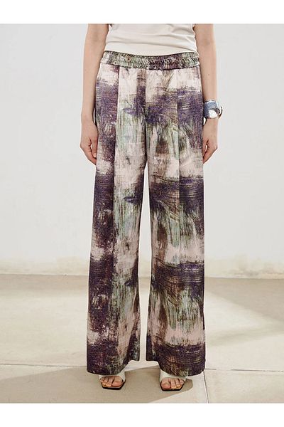LC Waikiki Soulife burgundy elastic waist patterned wide leg women's pants