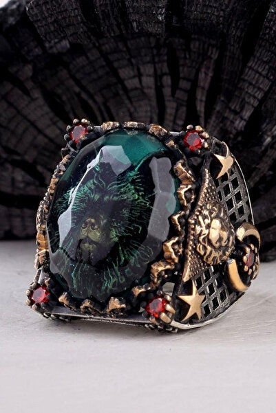 Diriliş Takı Kırmızı Zirkon Bozkurt Gümüş Yüzük