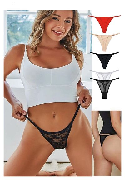 yokyokcollection String Thong Combination Rope Elastic Chiloți Damă 5 Bucăți