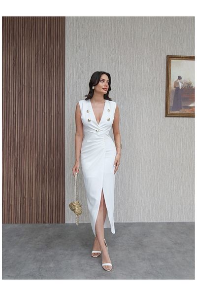 ESRAHELVACI Padded Gather Detail Slit Dress