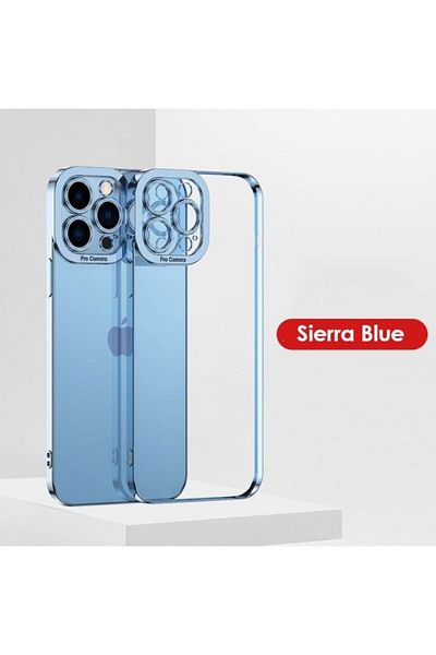 REDz Accessories Carcasă model Luxury, Husă completă, Compatibilă cu iPhone 14 Pro, Margini colorate, Transparentă, Albastru deschis