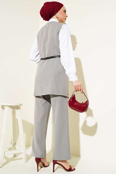 Maystore Buttoned Vest and Trousers Double Suit Gray