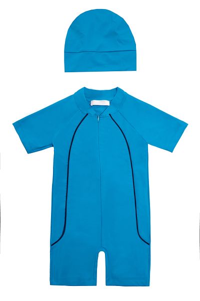 Remsa Mayo Uv Protection Coverall Short Sleeve Children's Swimmer Swimsuit with Shorts Clous 5155 Blue