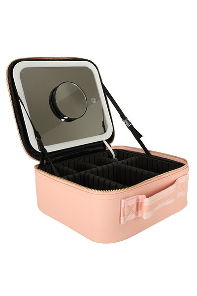 TECOS Textile Travel Cosmetic Bag, 26x23x11 Cm, Illuminated Make-up Mirror, Zipper