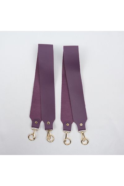 Prestij Boncuk Purple Leather Bag Handle Pair with Gold Color Spring Ring