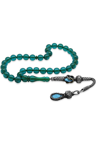 Tesbihane 1000 فضة استرلينية مزينة بشراشيب على شكل كرة أرضية من العنبر الفيروزي الناري